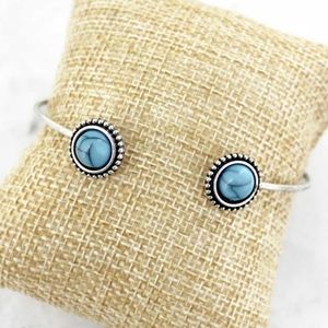 Free Spirit Boho Minimalist Faux Turquoise Bead delicate Dainty Bangle bracelet